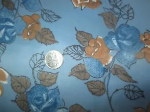 ELEGANTI FIORI MARRONI BLU vintage su tessuto ACETATO BLU anni 70 - 1 yd - Foto 1 di 2