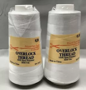 Lot Of 2 White Price Sew Right Collection Overlock Thread 3000 Yards Each - Picture 1 of 3