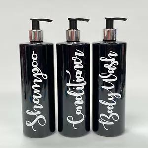 Mrs Hinch Personalised Bathroom 500ml Black Lotion Pump Bottles Shampoo Set - Picture 1 of 10