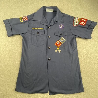 Boy Scout Of America Official Shirt Youth Boys Medium Navy Blue Patches Made USA - Image 1 of 4