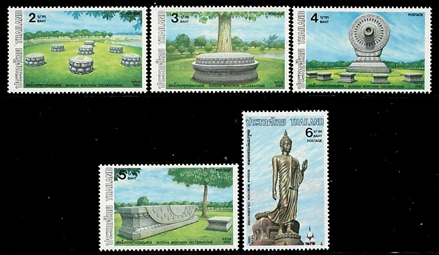 TAILANDIA SC#1286-90 BUDA MES CELEBRACIÓN SELLO POSTAL CONJUNTO DE 5 SINGLE MNH Foto 1 de 1