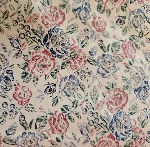 Vintage Sewing Fabric Blue & Red Cabbage Roses Sketch Ecru 1/2yd 19x45" Cotton - Picture 1 of 4