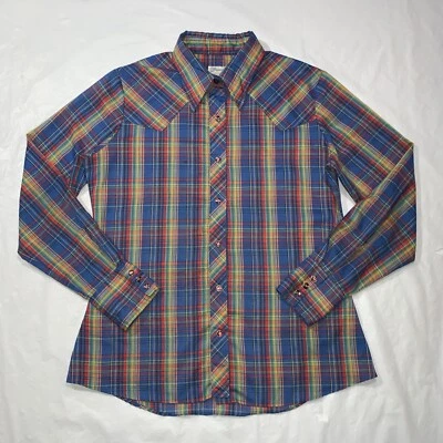 Verdadera Camisa Wrangler Auténtica Western Abotonada Ojales Perla A Presión EE. UU. 36 Foto 1 de 4