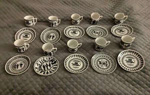 Juego de 10 tazas y platillos espresso vintage Demitasse hechos a mano Grecia negros 1,5 oz - Imagen 1 de 17