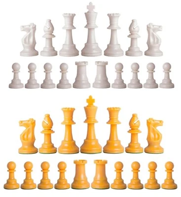 Staunton 单重象棋棋子 - 全套 34 白色和黄色 - 4 皇后   — 第 1/3 张图片