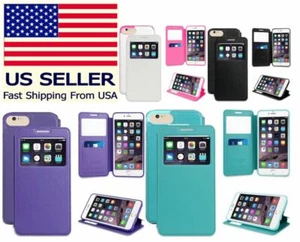 Para iPhone SE,7,8, 7+,8+ Folio Vista Ventana Abatible Billetera Delgada Estuche Abatible - Imagen 1 de 5
