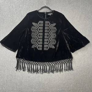 M & S Autograph top UK 16 black velvet fringed military feel smock whimsy goth - Picture 1 of 23