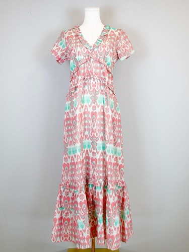 PALM ANGELS Maxi abito La Plage Mallory Ikat Sorbet medio cotone voile tasche volant