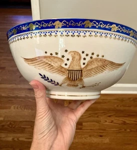 Chinese Export Armorial Eagle Gold Gilt Porcelain Bowl Americana Market # 7439 - Picture 1 of 14