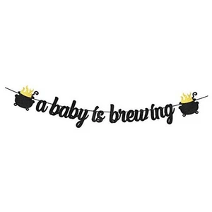  A Baby Is Brewing Banner Schild Halloween Babyparty Party Gastgeschenke schwarz golden  - Bild 1 von 7