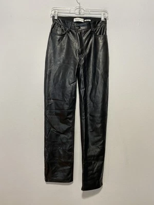 Calça Abercrombie & Fitch couro vegano preto anos 90 reta cintura ultra alta 26x30 - Imagem 1 de 4