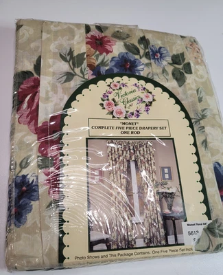 Victoria Classics Моне цветочный драпировки комплект 81 x 84 5 предметов занавески панели новый в упаковке - Изображение 1 из 4
