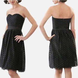 WHBM Silk Strapless Dress Women's 6 Black Polka Dot Retro Tulle Twee Party HOCO - Picture 1 of 14