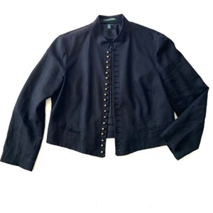 Ralph Lauren Linen Military Style Charcoal Black Jacket Brass Buttons Wo… - Picture 1 of 10