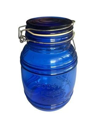 Cobalt Blue Cracker Barrel Style Canister Jar 1.5 QT Cookies Flour Sugar *CHIP - Image 1 of 4