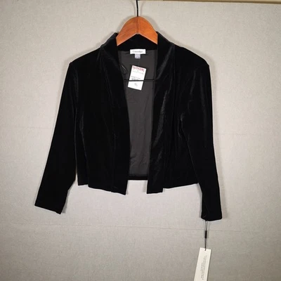 Chaqueta Blazer Grande Calvin Klein Mujer Terciopelo Negro Frente Abierto Nueva Foto 1 de 4