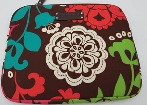 Vera Bradley Neoprene Zippered Tablet Sleeve Lola Brown Coral Lime Bag Flower NW - Picture 1 of 5