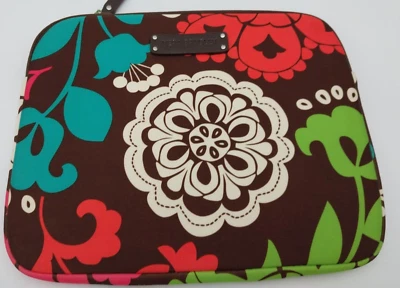 Vera Bradley Neoprene Zippered Tablet Sleeve Lola Brown Coral Lime Bag Flower NW - Image 1 of 4