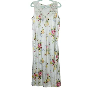 Eve Stillman Vtg Long Satin Nightgown S White Floral Sleeveless Lace Embroidered - Picture 1 of 5