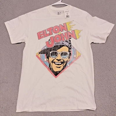 Camisa Elton John Para Hombre Mediana Blanca Estilo Vintage Banda Camiseta Homenaje Foto 1 de 4