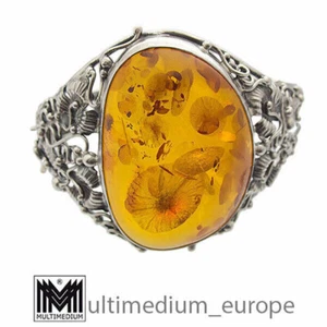 Antiker Bernstein Silber Armreif Armband Blumen filigran amber silver bracelet - Bild 1 von 5