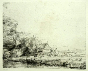 LE PAYSAGE AU BATEAU gravure eau forte de Rembrandt tirage 1880 - Picture 1 of 2