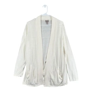Chico's 2 beige Baumwoll-Wollmischung offene Strickjacke kuschelig Kapsel reif - Bild 1 von 15