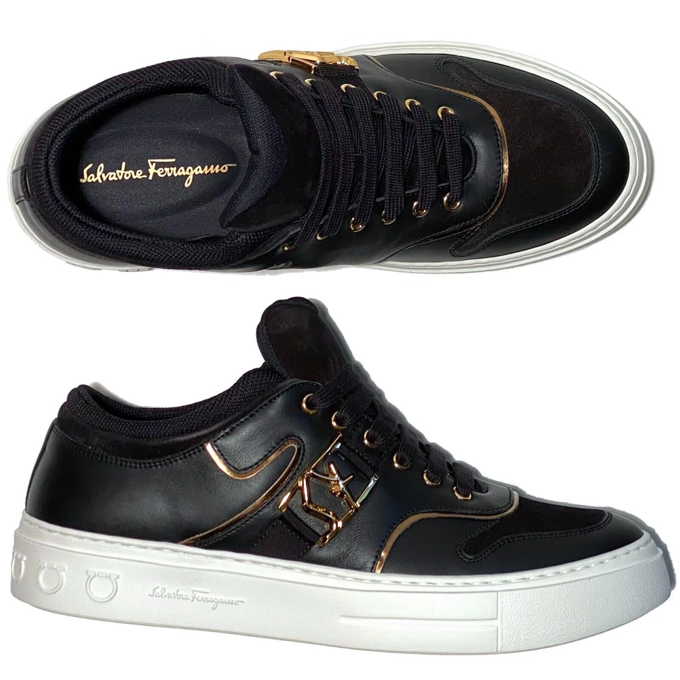 Salvatore Ferragamo Noris Leather Men's Sneakers - Black, Size 10 US (747114)