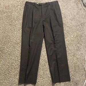 Austin Reed 100% Pure Wool Dress Pants Men Sz 36x31 Dark Gray Pleated Trousers - Picture 1 of 4