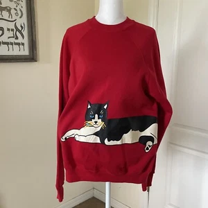Vintage Red Cat Sweatshirt Originalitees By R.D. Foster Größe M/L RAR - Bild 1 von 14