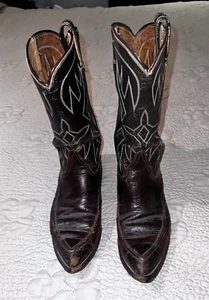 Vintage Tony Lama El Paso zweifarbig braun auf braun Leder Cowboystiefel Herren 8D USA - Bild 1 von 20