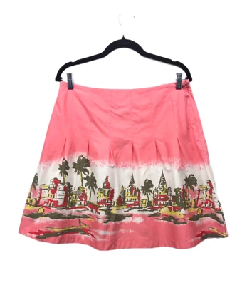 Falda corta vintage antigua azul marino línea A rosa paisaje urbano Venecia 100 % algodón talla 6 Foto 1 de 4