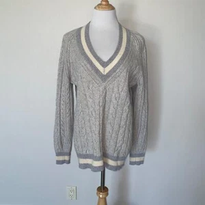 Rag & Bone Theon Sweater VNeck Cable Gray/Cream Size Small - Picture 1 of 5