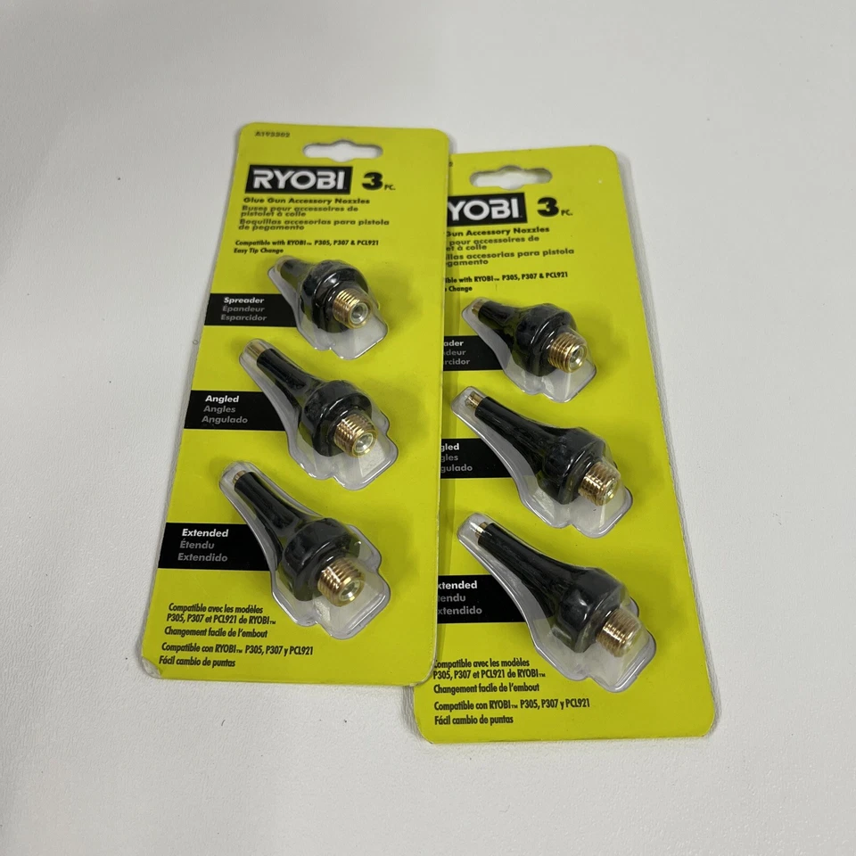 Ryobi P305 P307 Glue Gun Nozzles | Extended - Angled & Spreader Tips (A193302)