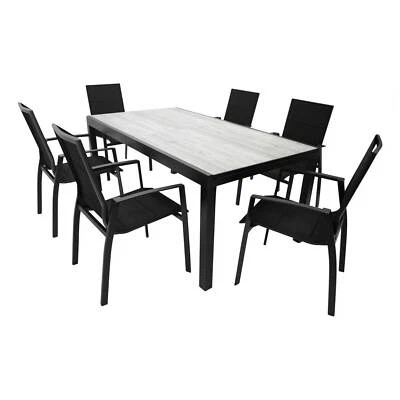 Garnitur FARO 7-teilig, Alu + Glas + Kunstgewebe schwarz - Bild 1 von 4