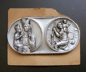 Vintage Catholic Car Visor Double Badge St Anne & St Christopher - Picture 1 of 2