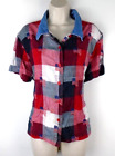 Lemon Grass Women's Short Sleeve Button Front US FLAG Shirt Sz XL Cotton Blend
