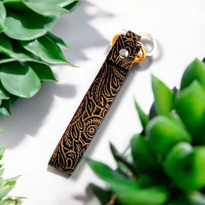 Leather Floral Purse Bag Charm Genuine Leather Paisley Keychain Purse Bling - Picture 1 of 3