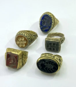 Menge 5 antike Intaglio ägyptische gravierte Bronze Siegelringe - römischer Stil Vi - Bild 1 von 4