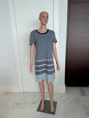 Abito Tory Burch S Stampa geometrica ombreggiata blu navy e bianco