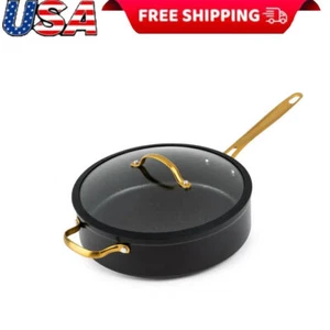 Non Stick 5 QT Signature Saute Pan W/ Glass Lid Stainless Steel Induction Black - Picture 1 of 8