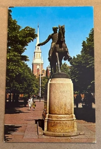 UNUSED POSTCARD - STATUE OF PAUL REVERE & OLD NORTH CHURCH, BOSTON, MASS. - Picture 1 of 4