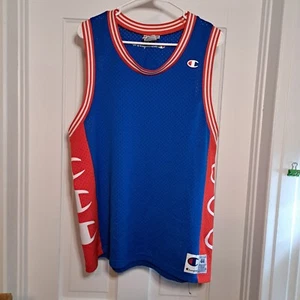 Vtg Retro Champion Mens Jersey Breathable Basketball Mesh Top Red Blue Size 44 L - Picture 1 of 15