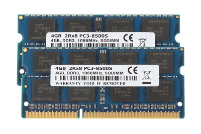 8 GB DDR3 RAM 2X 4 GB PC3-8500S 1066Mhz SODIMM Laptop Memory Upgrade NON-ECC CL7 - Image 1 of 4