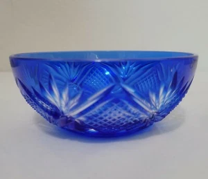 Cuenco de cristal de cobalto Godinger azul corte a diamante transparente abanico cortes 5 pulgadas de diámetro  - Imagen 1 de 5