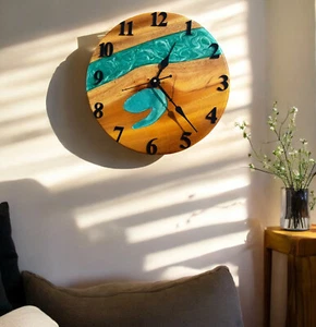 Reloj artístico epoxi hecho a mano de lujo de 12" para decoración de espacios de oficina en el hogar, cafetería y boutique - Imagen 1 de 6