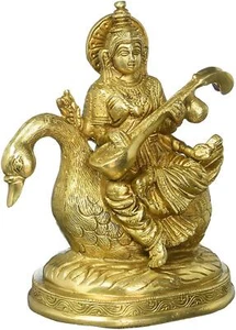Brass Lord Maa Saraswati Idol Religious Hindu Goddess Figurine For Arti Pooja - Picture 1 of 4