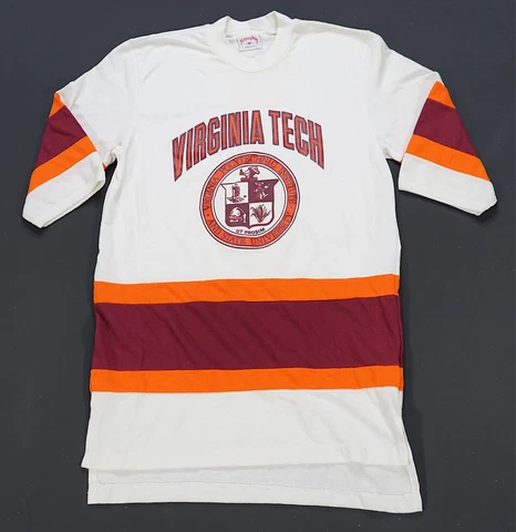 Rare VTG NUTMEG MILLS Virginia Tech Hokies 3/4 Sleeve Jersey T Shirt 80s 90s M Cover