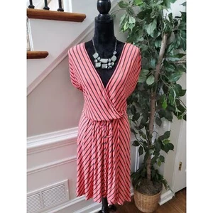 Pure Energy Womens Pink Striped Rayon V-Neck Sleeveless Knee Length Dress 3X - Picture 1 of 10
