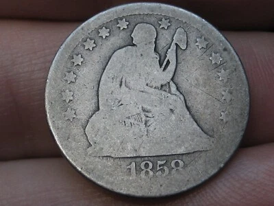 Cuarto de plata libertad sentada 1858 O - Nueva Orleans, sobre buenos detalles Foto 1 de 4